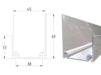 Top- en bodemprofiel voor 45 mm panelen